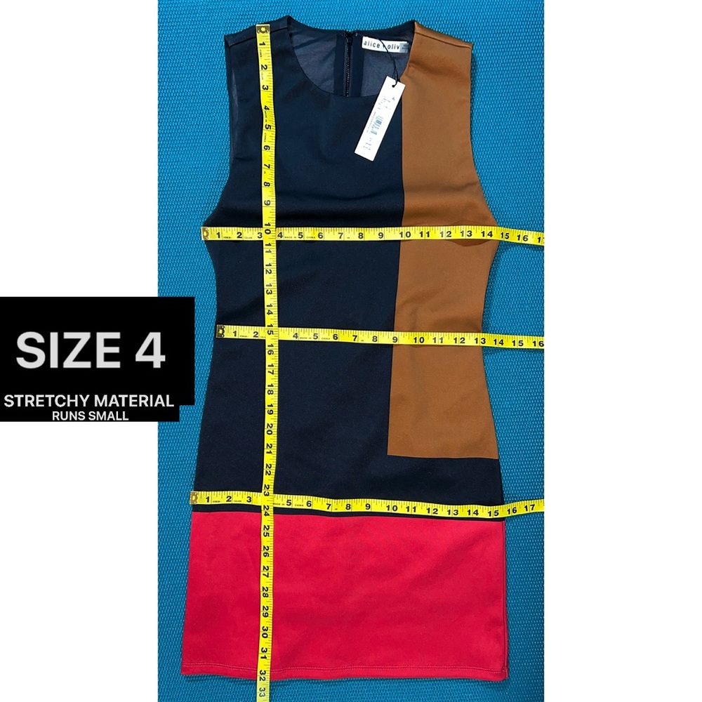 Alice + Olivia Wynell Black Red Brown Multicolored Colorblock Fitted Mini Dress - Picture 9 of 16